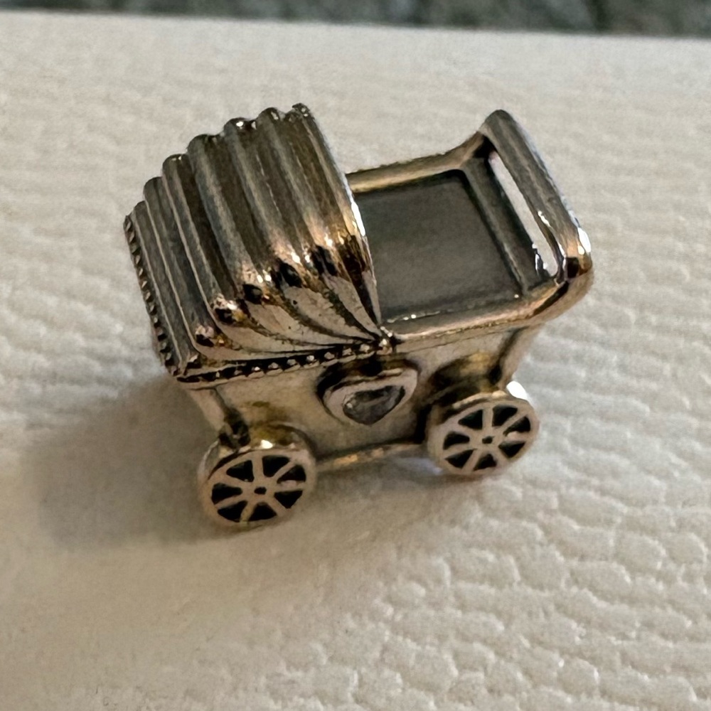 Pandora Silver Baby Carriage Charm with Heart - Picture 2 of 6